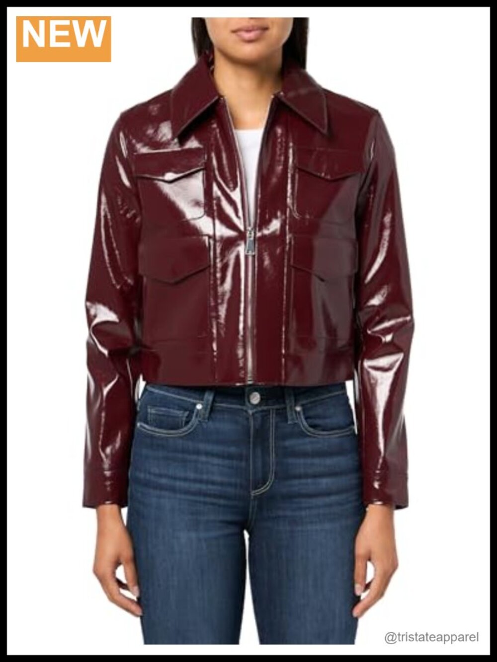 Women's Faux Leather Boxy Trench Coat with Zip Closure